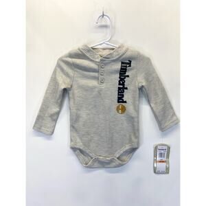 Timberland Baby Thermal Henley Bodysuit 12M Gray Waffle Knit NWT